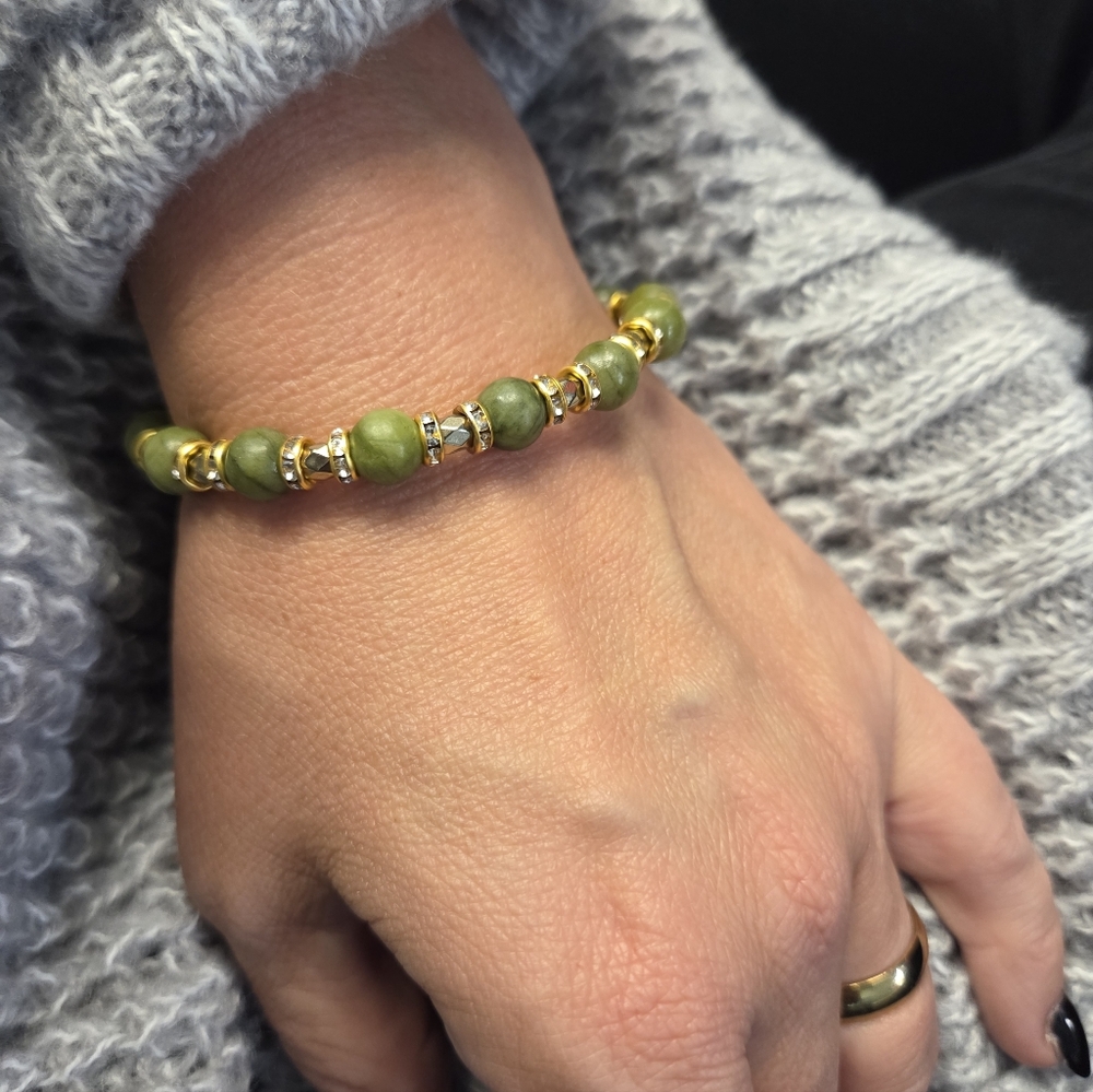 Jade Beaded Bracelet with Gold Accents